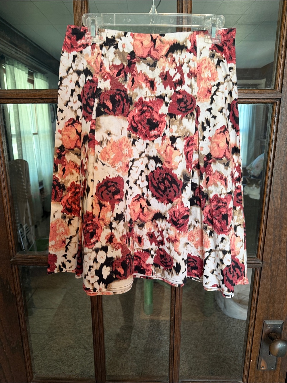 Christopher & Banks Floral A-Line Skirt Size 6 Burgundy Coral Rose Print Knee